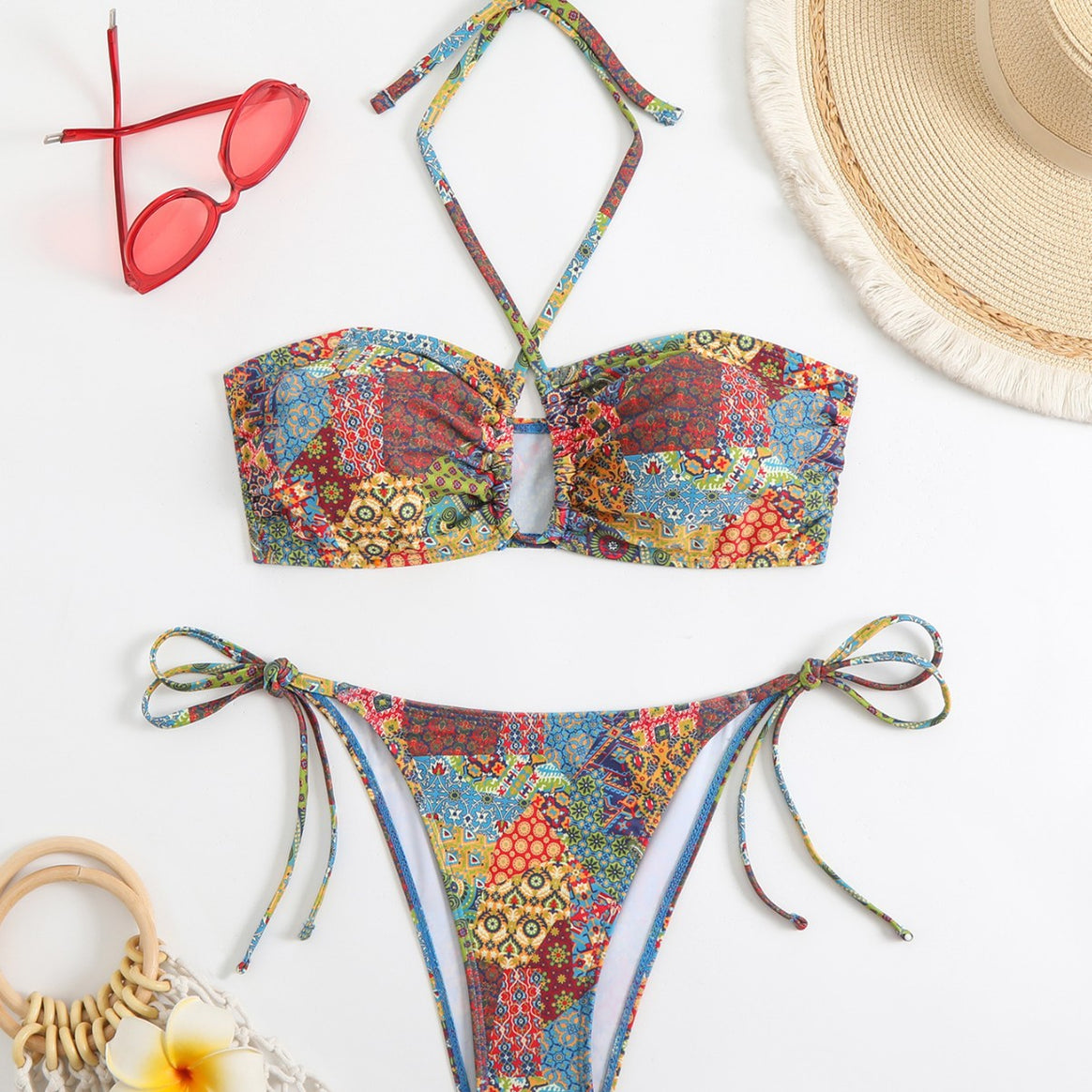 Womens bikini set with playful check pattern and chic knot detail Mune Fashion
