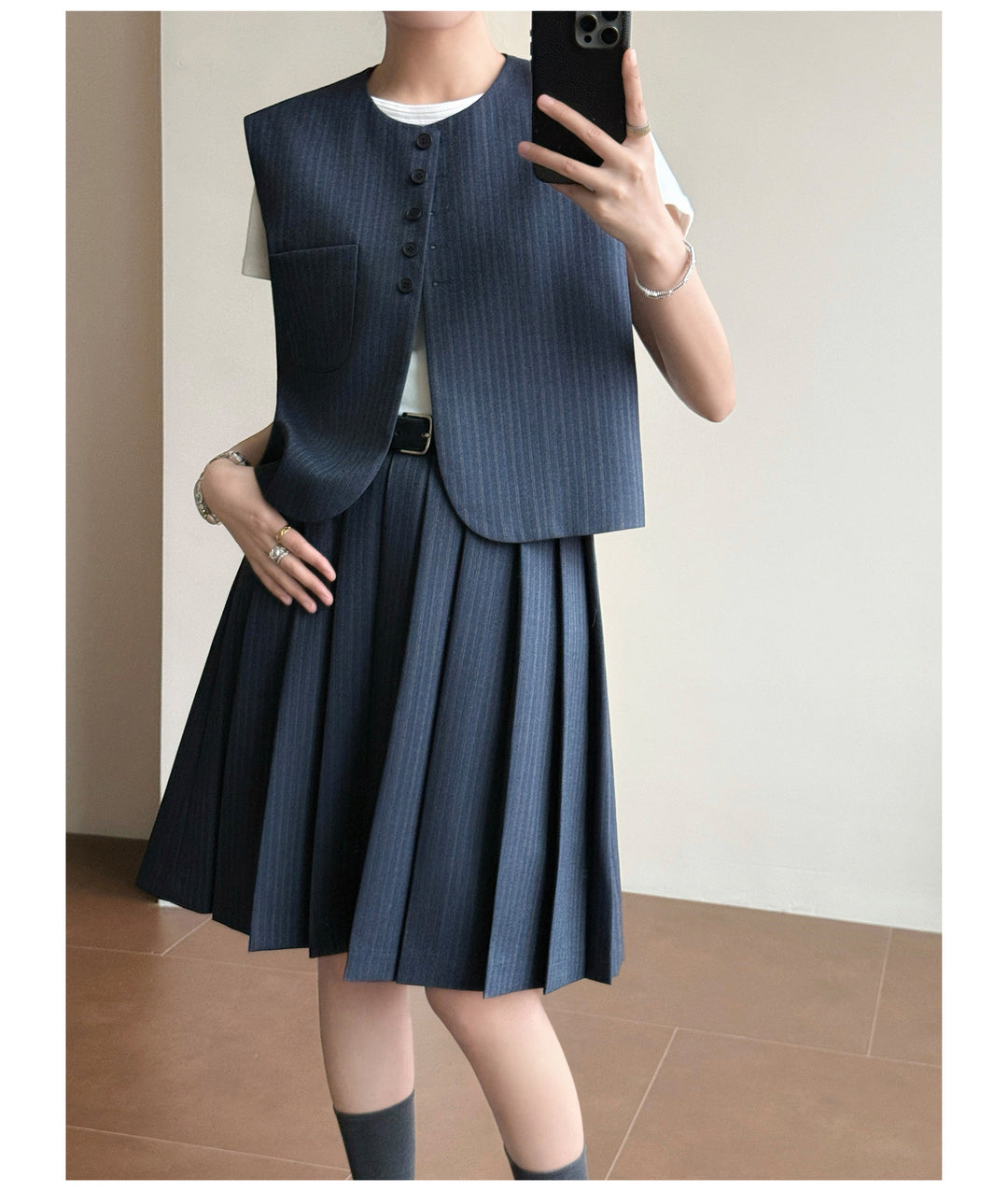 Women Elegant Blazer Vest with Striped Design Mune Fashion