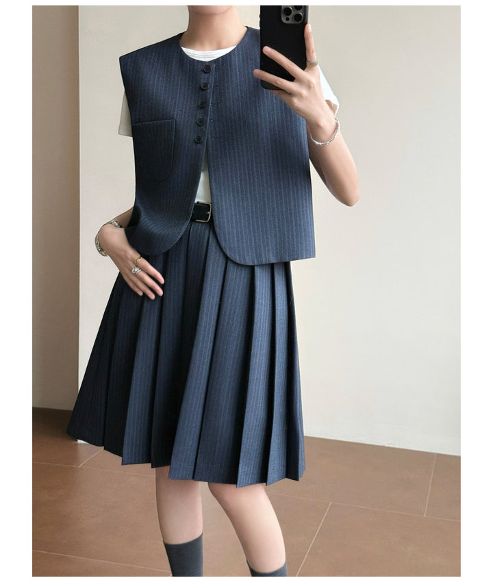 Women Elegant Blazer Vest with Striped Design Mune Fashion