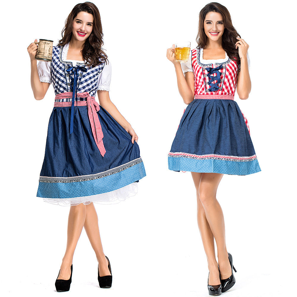 Women’s traditional dirndl dress with heart-shaped neckline, lacing and detachable apron Mune Fashion