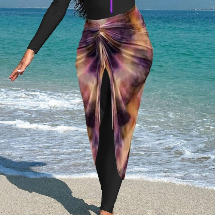 Women's fashionable long-sleeve swimsuit with elegant wrap skirt Mune Fashion