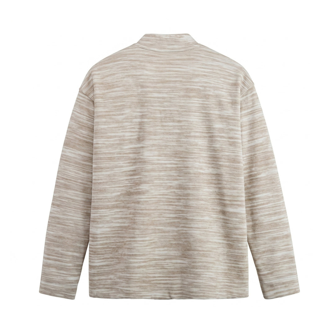 Men's Structured Henley Knit Sweater with Stand-Up Collar and Mélange Texture Mune Fashion