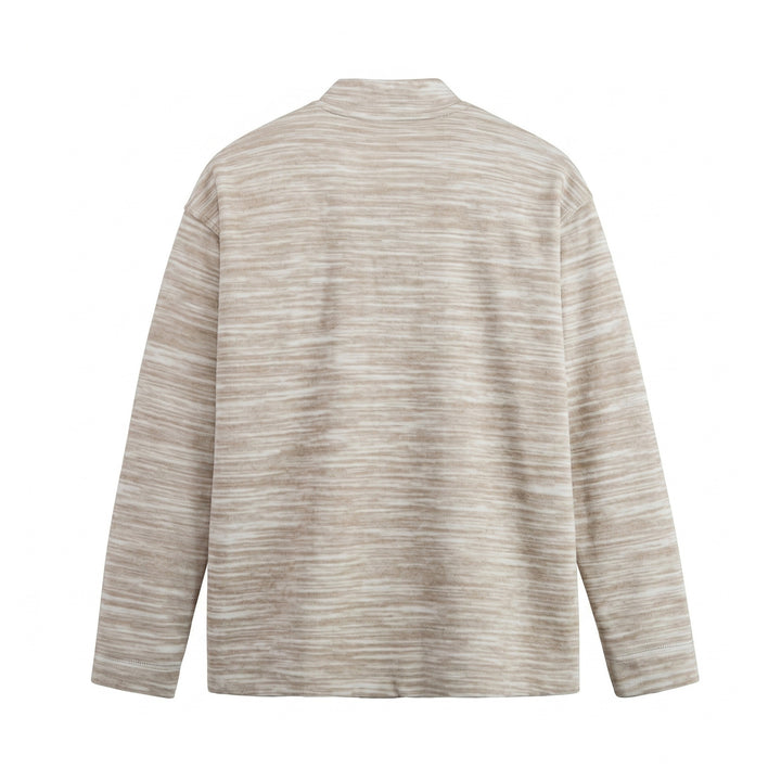 Men's Structured Henley Knit Sweater with Stand-Up Collar and Mélange Texture Mune Fashion