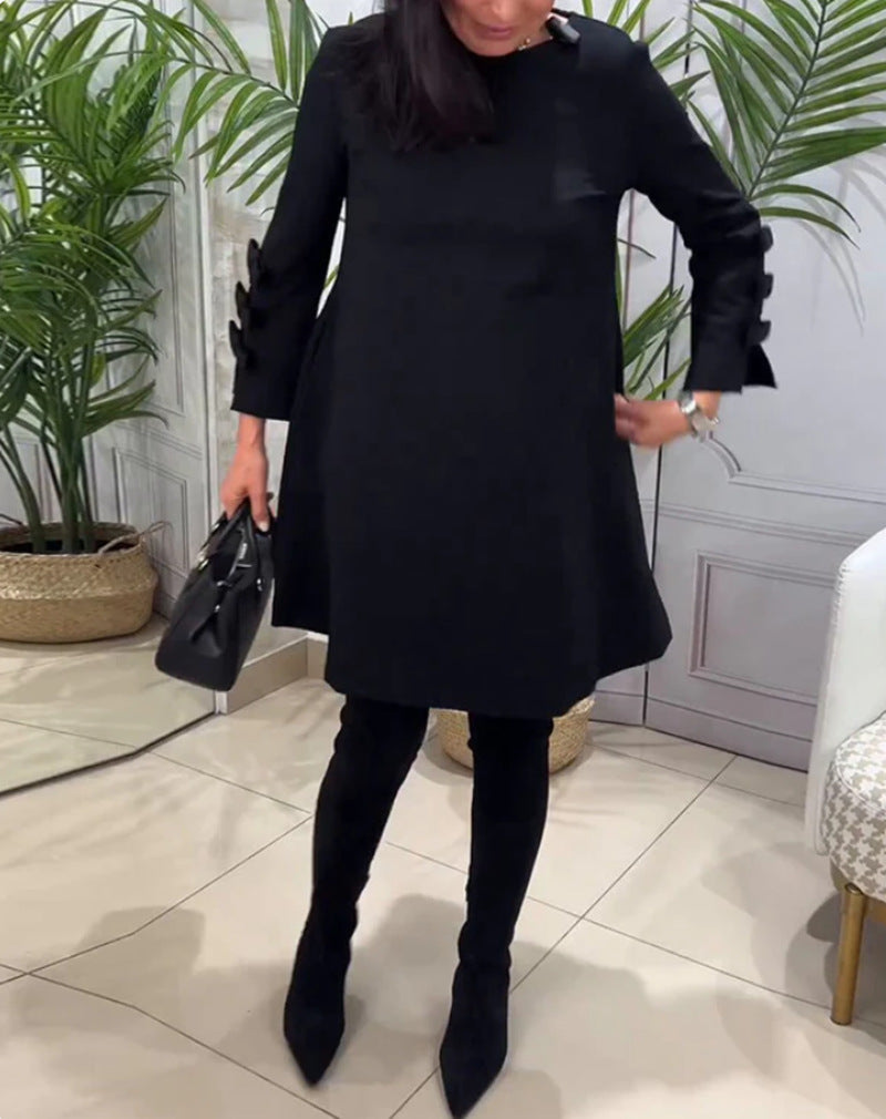 Women's A-line tunic dress with layered decorative flounce sleeves Mune Fashion