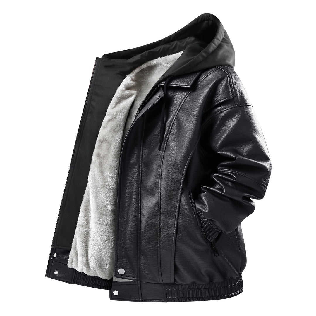 Men's Stylish Faux Leather Jacket with Hood Mune Fashion