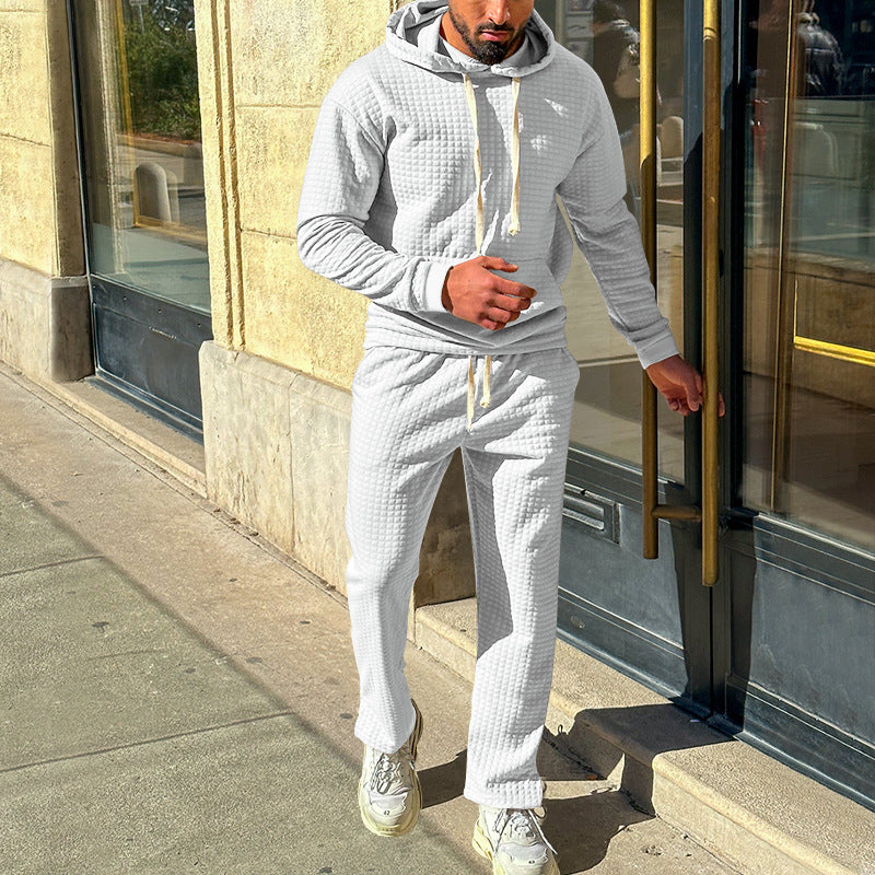 Men's waffle jersey comfort set with hood, drawstring waist, and straight leg Mune Fashion