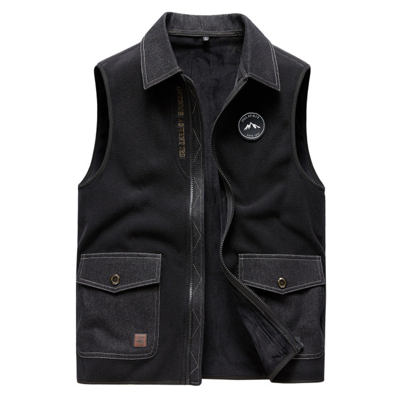 Men's fleece vest in utility look with shirt collar, zipper and flap pockets Mune Fashion