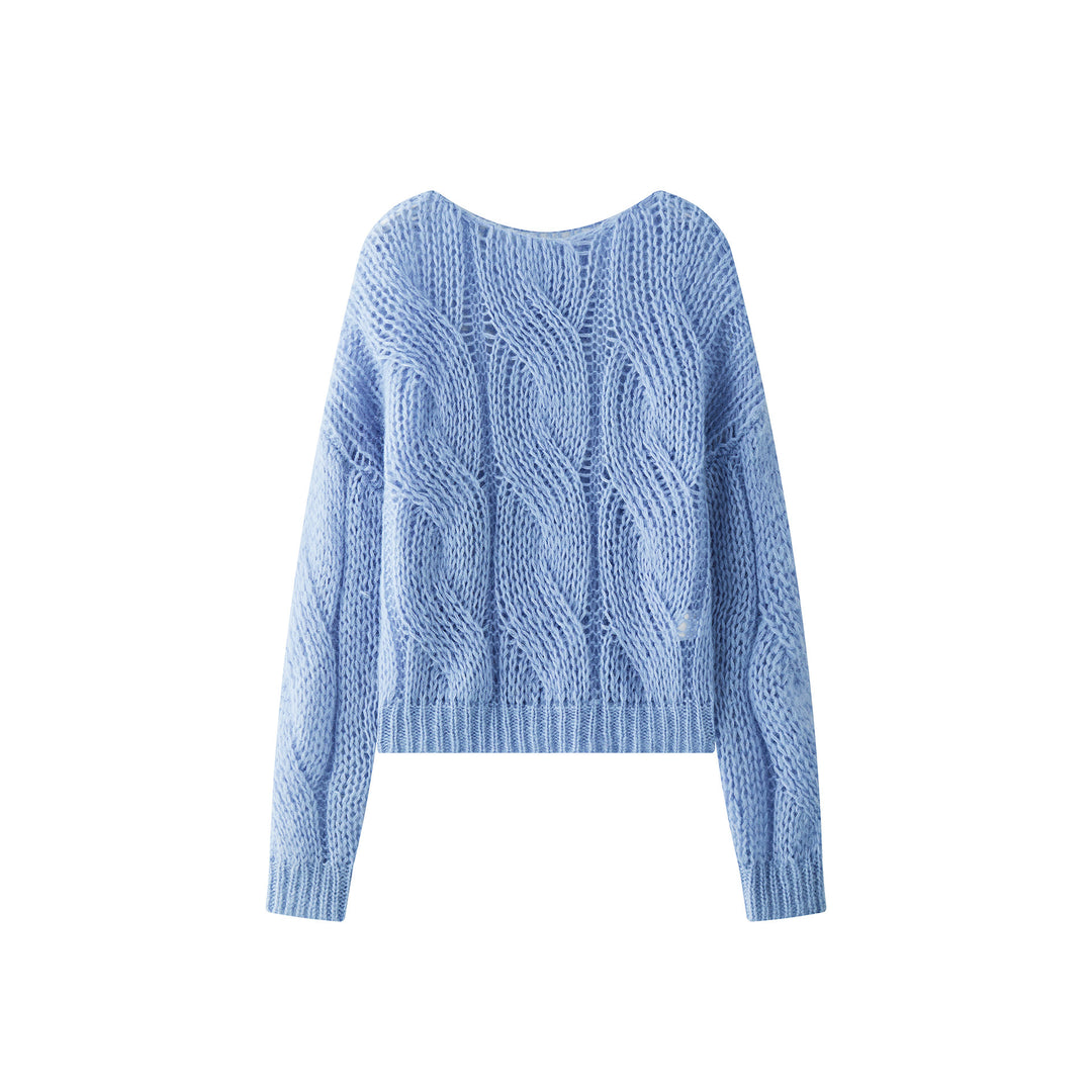 Women's Oversize Mohair-Optic Cable Pattern Sweater with Transparent Effect Mune Fashion