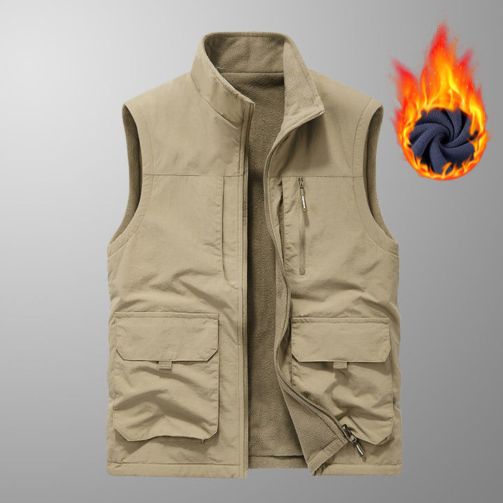 Men's Thermal Outdoor Vest with Fleece Lining, Stand Collar and Multifunctional Pockets Mune Fashion
