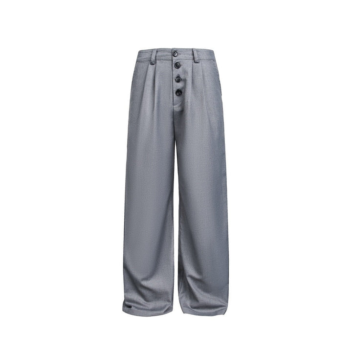 Women's Wide High-Waist Pleated Trousers with Distinctive Button Placket Mune Fashion