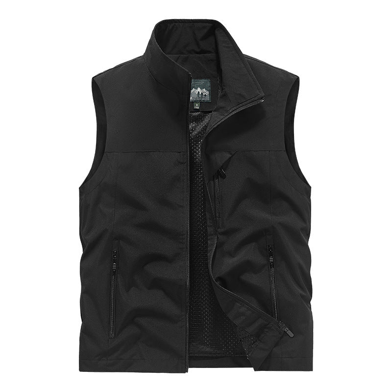 Men's Breathable Softshell Utility Vest with High Stand-Up Collar, Water-Repellent Outer Layer and Multiple Zipper Pockets Mune Fashion