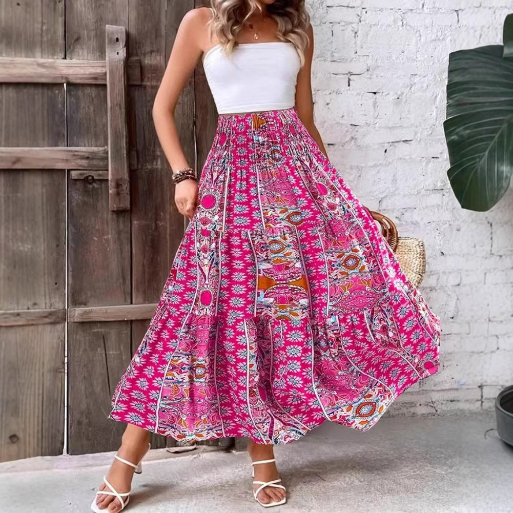 Women's maxi skirt with elastic smocked waistband and flowing paisley print Mune Fashion