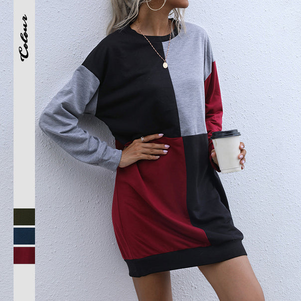 Women's Long Sleeve Sweat Dress with Block Panels and Oversized Fit Mune Fashion