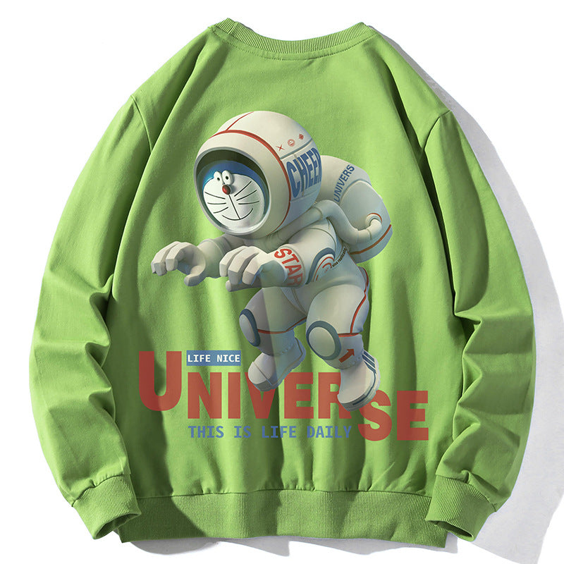 Unisex Oversize Pullover with Cartoon Astronaut Front Print, Round Neck and Ribbed Cuffs Mune Fashion