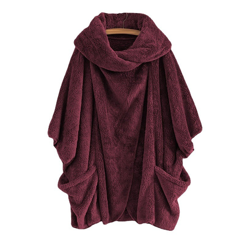 Women Oversize Cozy Poncho with large funnel neck and kangaroo pockets Mune Fashion