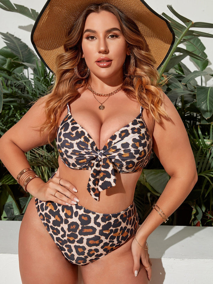 Women High-Waisted Triangle Bikini Set with Bow Detail Mune Fashion