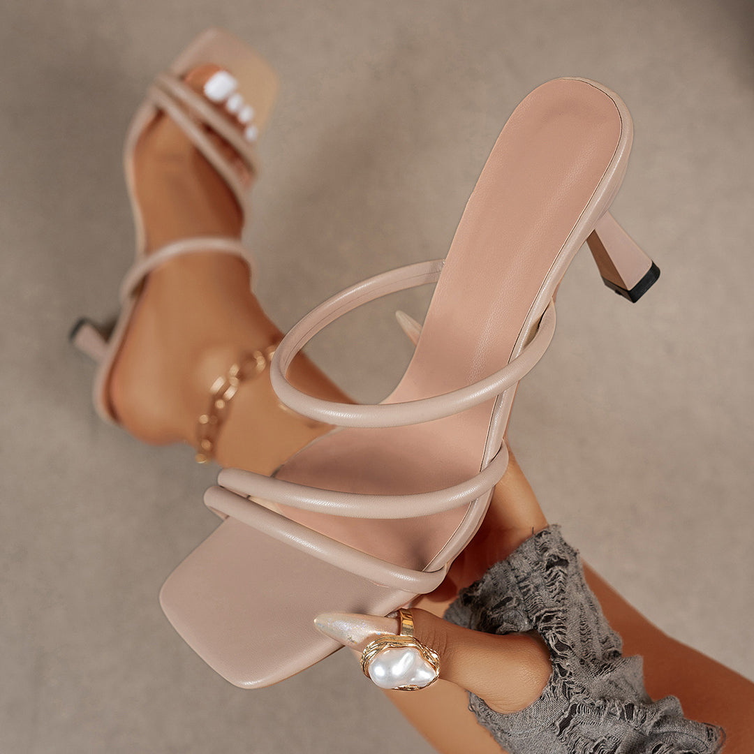 Women's nan minimalist sandal with three narrow straps, square toe shape and feminine funnel heel Mune Fashion