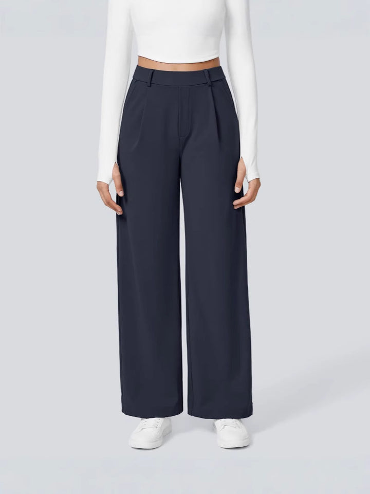 Ladies Elegant High-Waist Palazzo Pants with Front Pleats and Side Pockets Mune Fashion