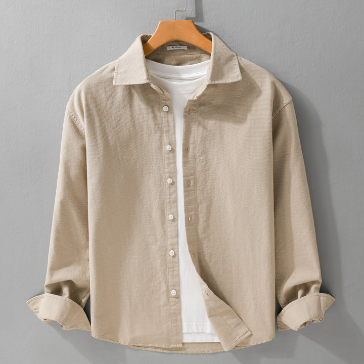 Men's Lightweight Linen-Cotton Overshirt with Kent Collar, Relaxed Fit and Continuous Button Placket Mune Fashion