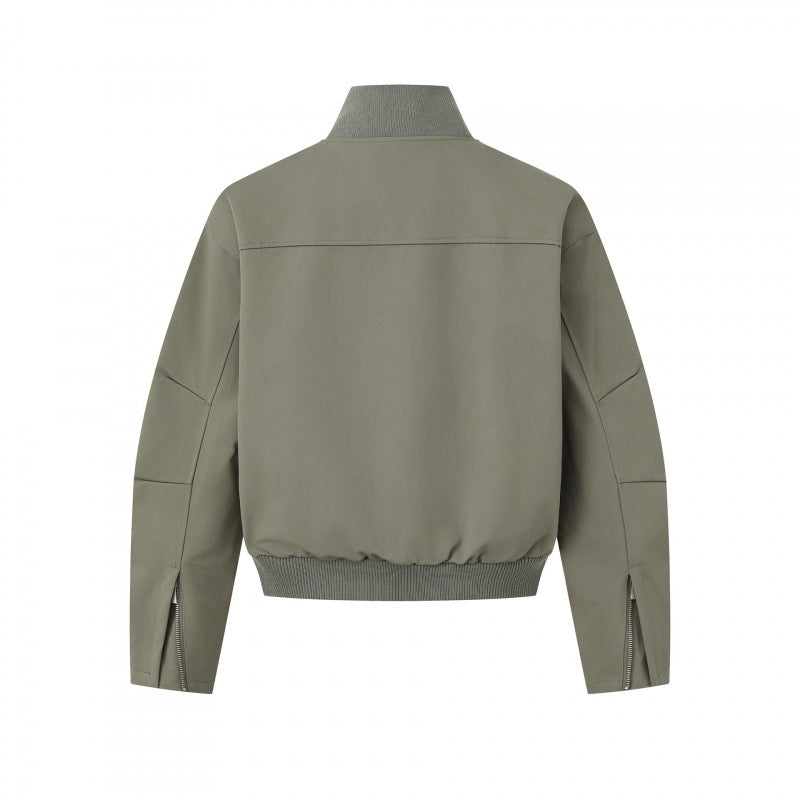 Unisex Short-cut minimalist bomber jacket with ribbed stand-up collar and concealed zipper placket Mune Fashion