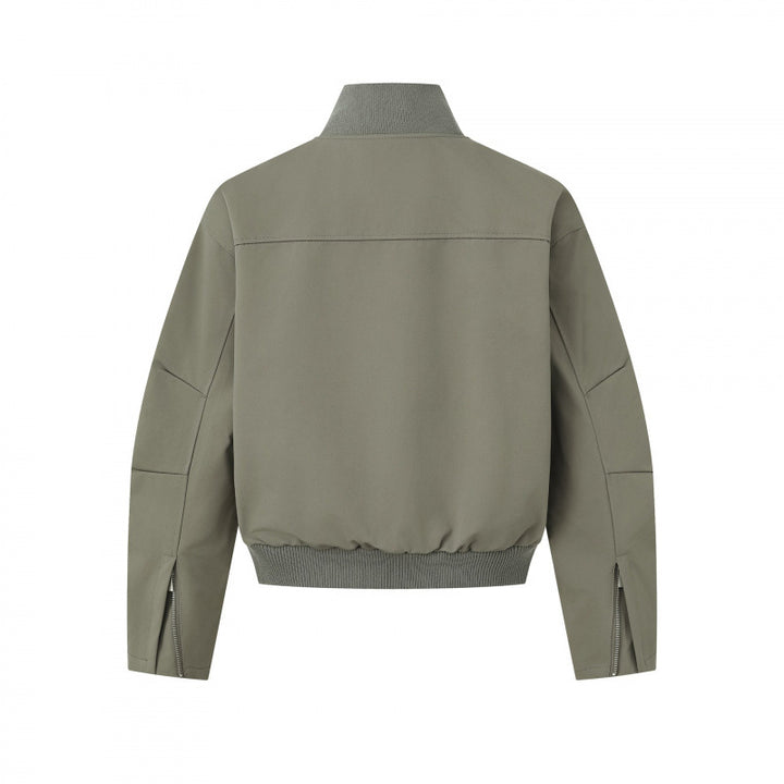Unisex Short-cut minimalist bomber jacket with ribbed stand-up collar and concealed zipper placket Mune Fashion