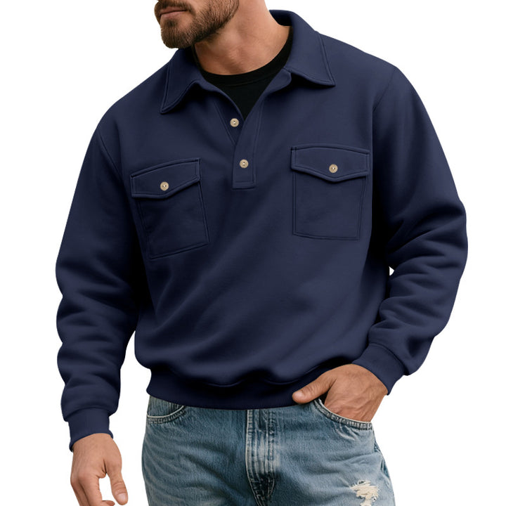 Men's polo sweatshirt with half-button placket, two chest pockets, and ribbed hem Mune Fashion