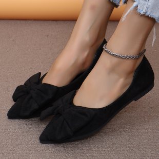 Ladies' pointed ballerina slippers with decorative bow and padded comfort insole Mune Fashion
