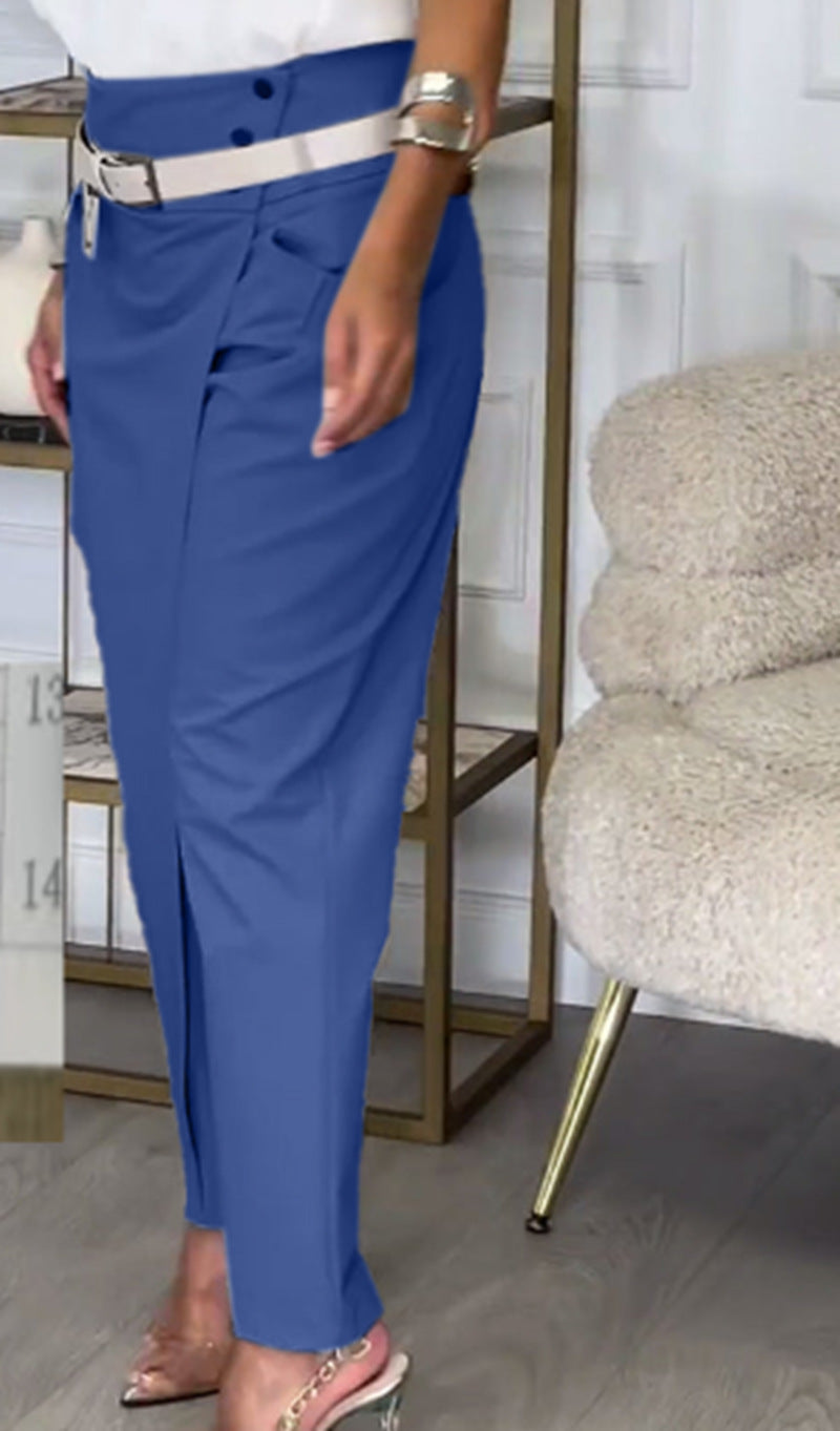 Women's high-waisted ankle-length pencil skirt with front pleat and side pockets Mune Fashion