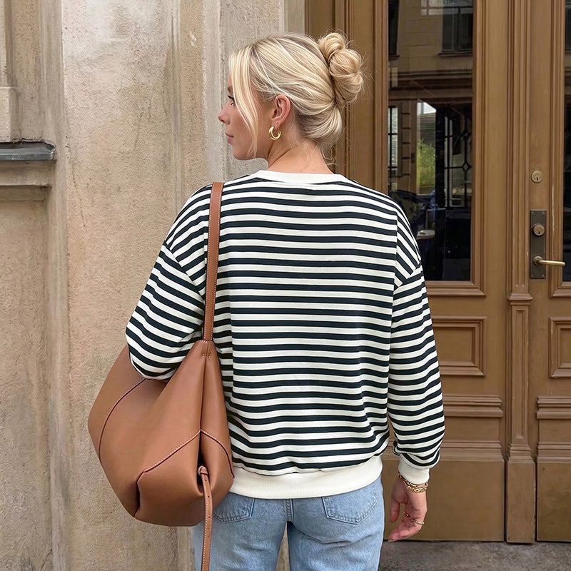 Women Elegant Striped Sweater with Bow Details Mune Fashion