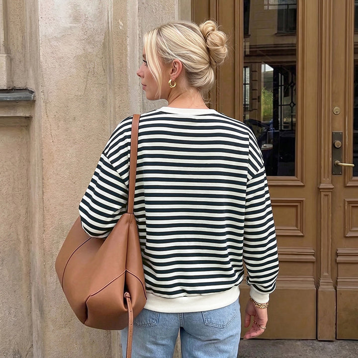 Women Elegant Striped Sweater with Bow Details Mune Fashion