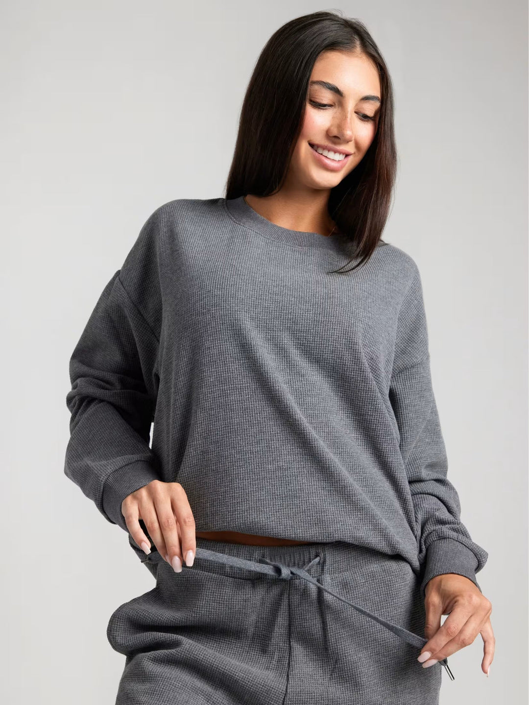 Ladies Waffle Knit Loungewear Set with Oversized Sweater and Drawstring Jogging Pants Mune Fashion