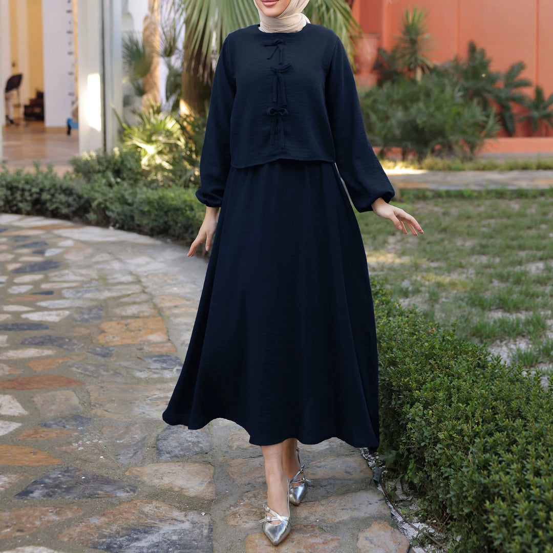 Ladies Elegant Long Sleeve Dress with Peplum Mune Fashion