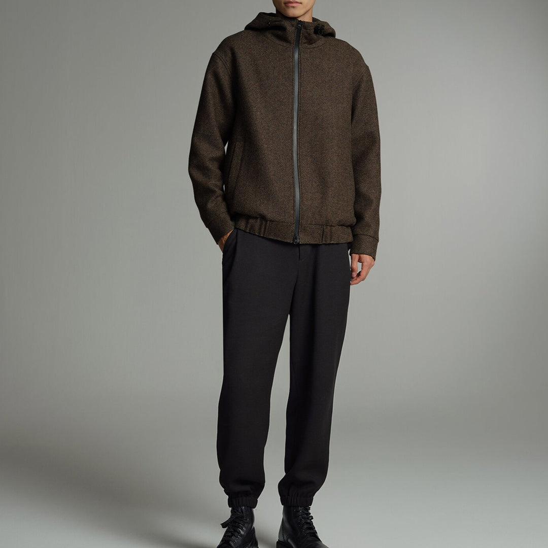 Men's Short Wool Blend Zipped Hoodie with Elastic Hem Mune Fashion