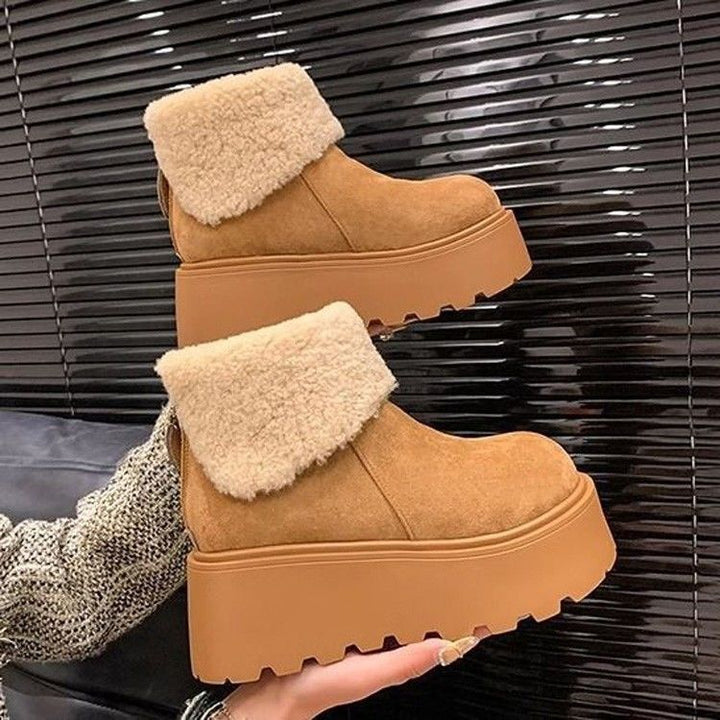 Women's Fleece-Lined Platform Ankle Boots with Teddy Collar and Chunky Sole Mune Fashion