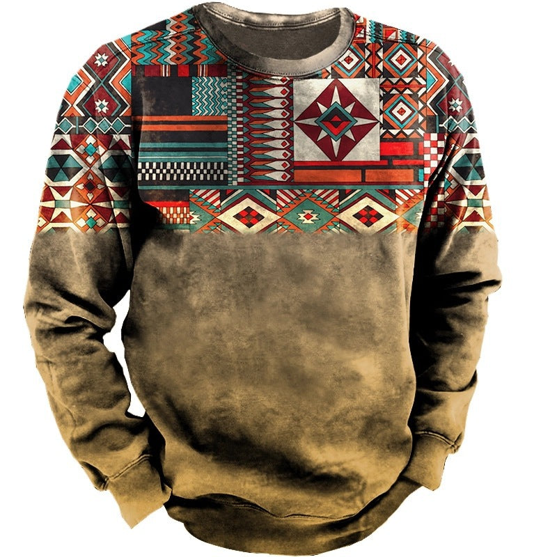 Men's sweatshirt with ethnic block print, vintage fade effect, and round neckline Mune Fashion