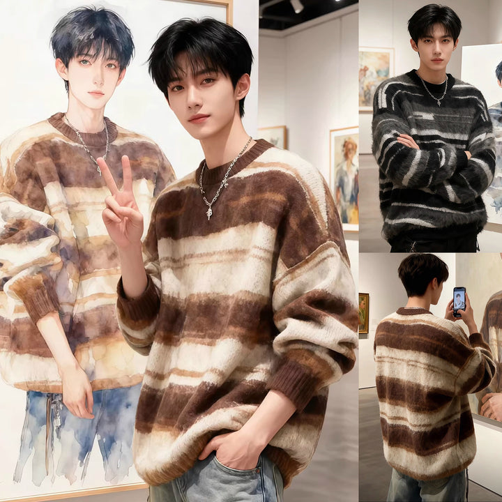 Men's Fashionable Chunky Knit Sweater with Deep V-Neck Mune Fashion