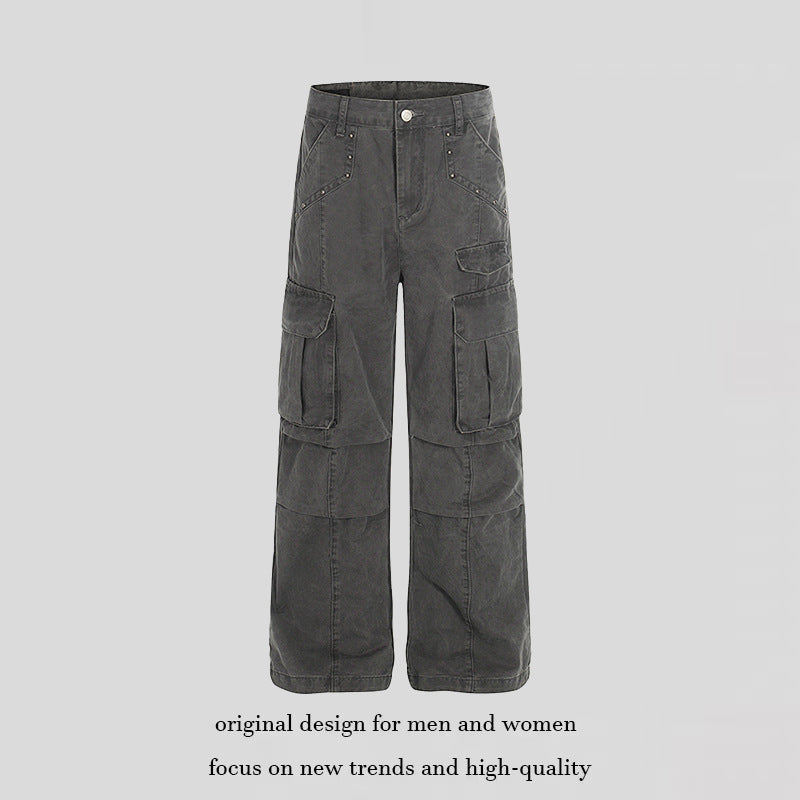Women High-Waisted Utility Cargo Pants in Worn Look with Wide Leg Mune Fashion
