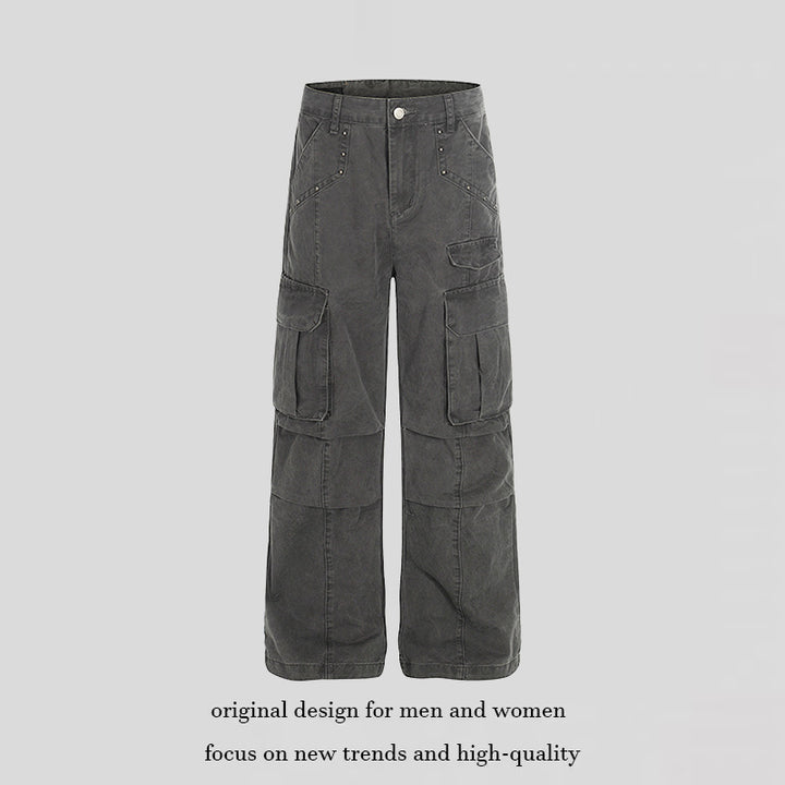 Women High-Waisted Utility Cargo Pants in Worn Look with Wide Leg Mune Fashion