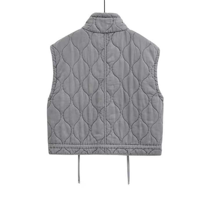 Women 100+ quilted utility vest with stand-up collar, drawstring hem, and patch pockets Mune Fashion