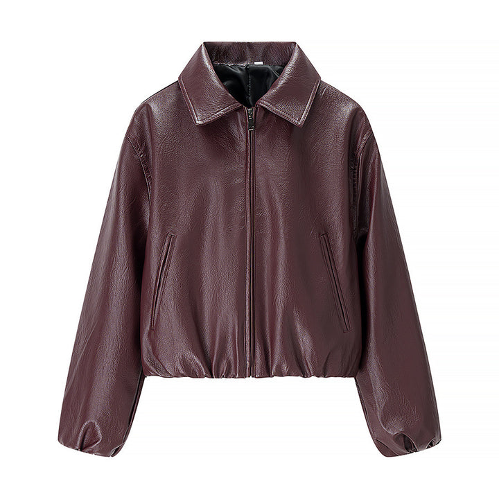 Women's short jacket in boxy look made of vegan leather with concealed zipper Mune Fashion