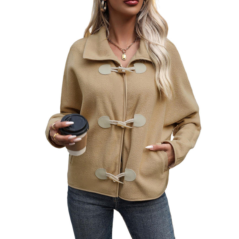 Women's Short Cut Teddy Fleece Jacket with Toggle Closures Mune Fashion