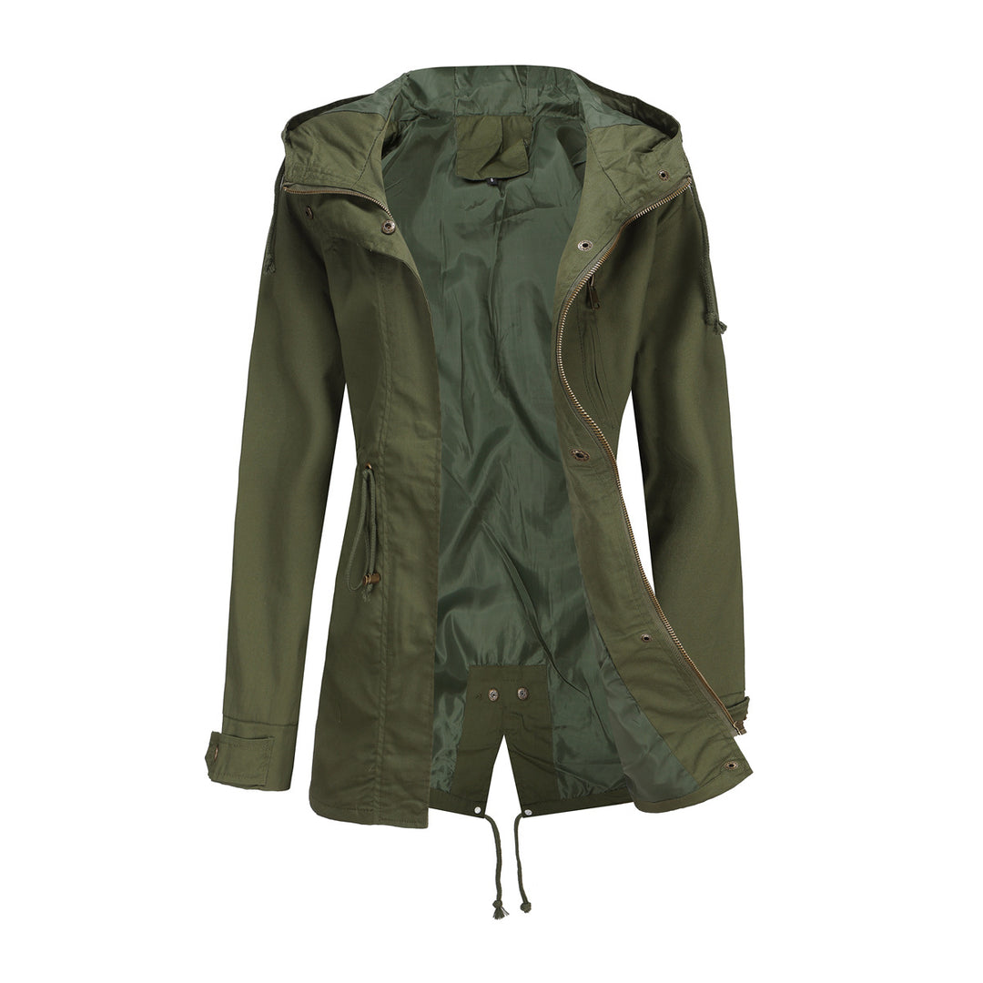 Women's slightly tailored light parka with hood drawstring and two-way zipper Mune Fashion