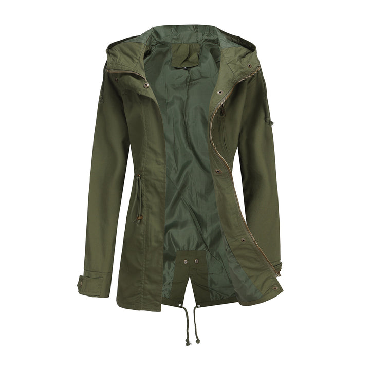 Women's slightly tailored light parka with hood drawstring and two-way zipper Mune Fashion
