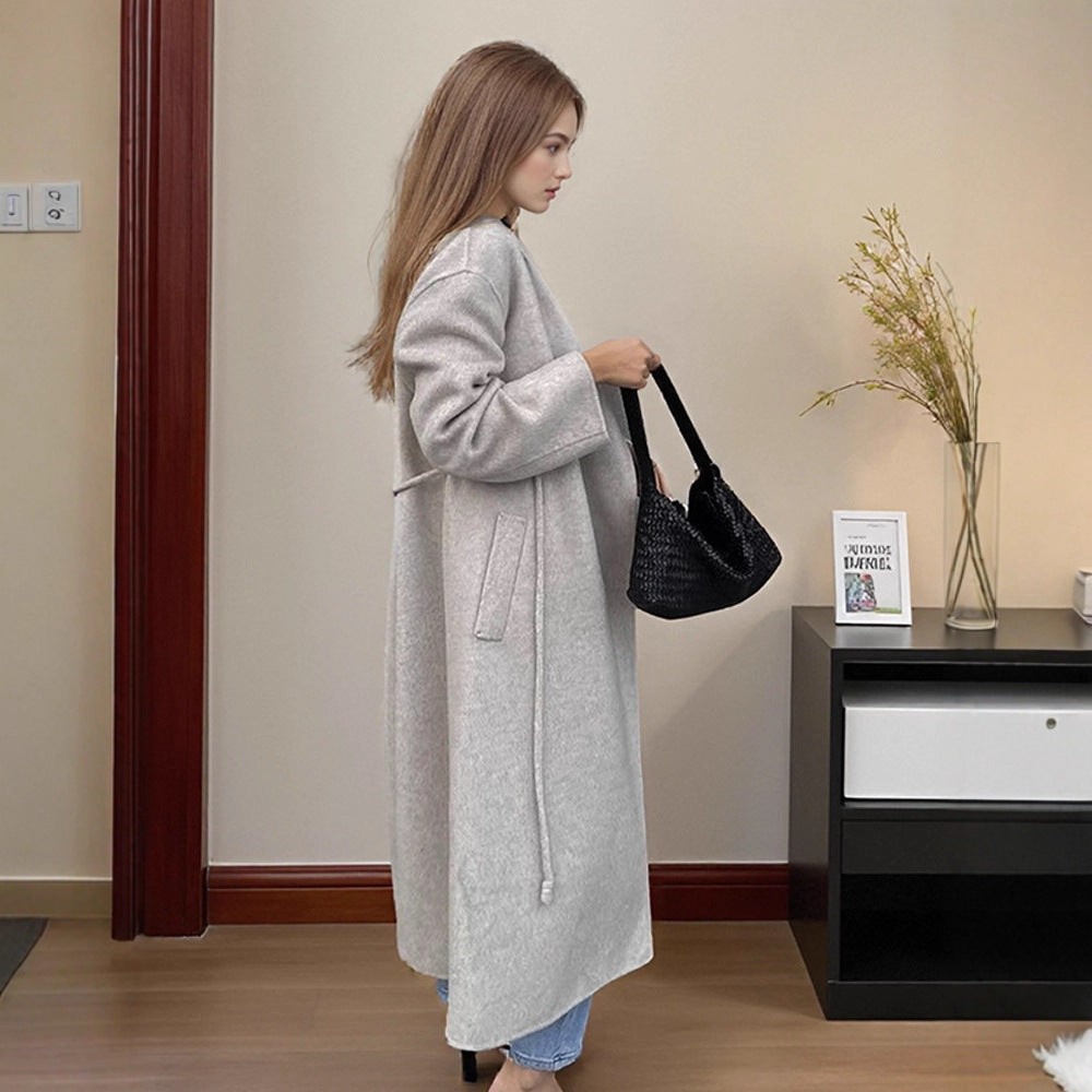 Women's Oversized Wool Blend Coat with Open Fall, Wide Shawl Collar, and Straight Cut Mune Fashion