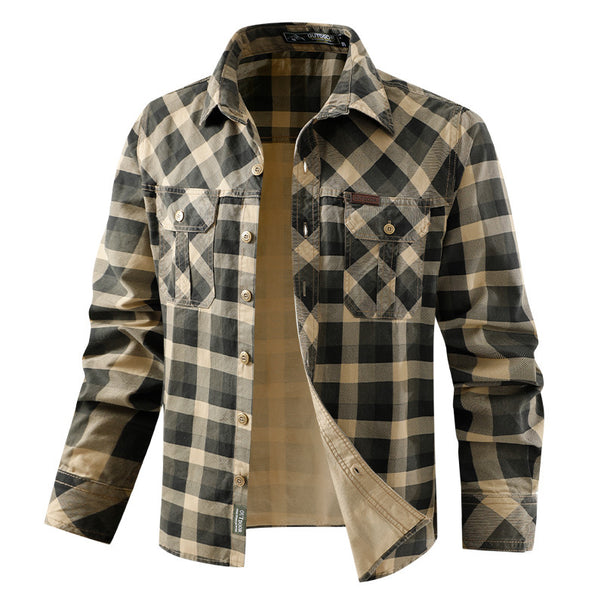 Men's plaid shirt jacket in flannel style with double chest pockets and durable cotton twill Mune Fashion