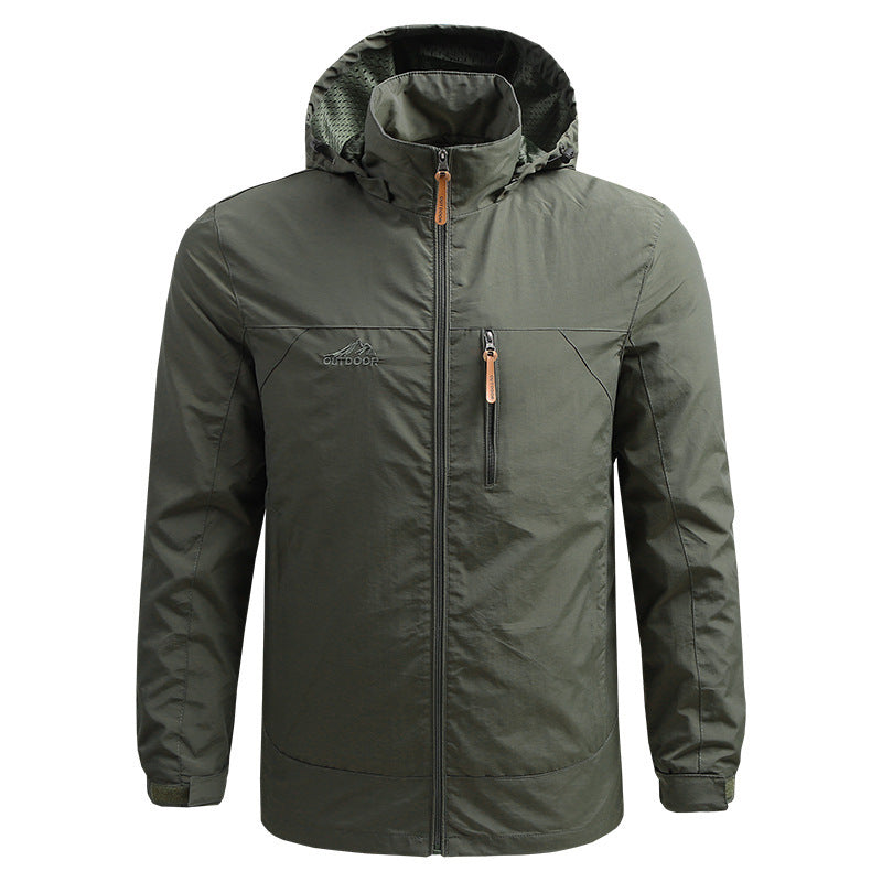 Men's Lightweight Breathable Outdoor Jacket with Hood, Chest Zip and Wind-Resistant Shell Mune Fashion