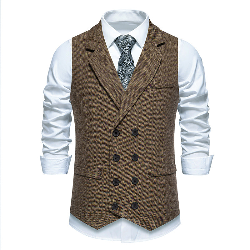 Men's double-breasted herringbone vest with lapel collar and flap pockets Mune Fashion
