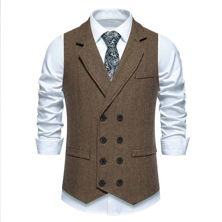 Men's double-breasted herringbone vest with lapel collar and flap pockets Mune Fashion