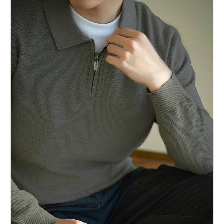 Men's fine-knit half-zip pullover with polo collar and textured stitch Mune Fashion