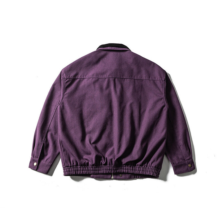 Men's Boxy Canvas Blouson Jacket with Cord Collar, Zipper Chest Pockets and Elastic Hem Mune Fashion